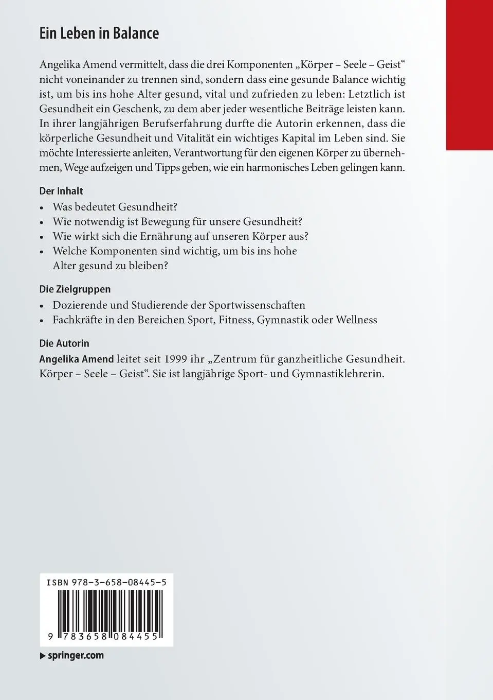 Rückseite: 9783658084455 | Ein Leben in Balance | Angelika Amend | Taschenbuch | ix | Deutsch