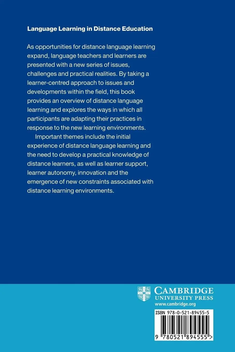 Rückseite: 9780521894555 | Language Learning in Distance Education | Cynthia White (u. a.) | Buch