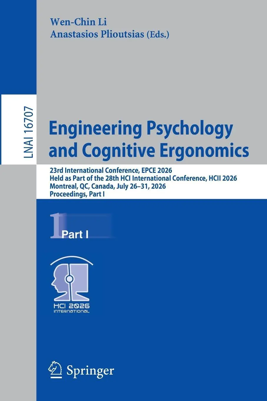 Cover: 9783032294555 | Engineering Psychology and Cognitive Ergonomics | Wen-Chin Li (u. a.)