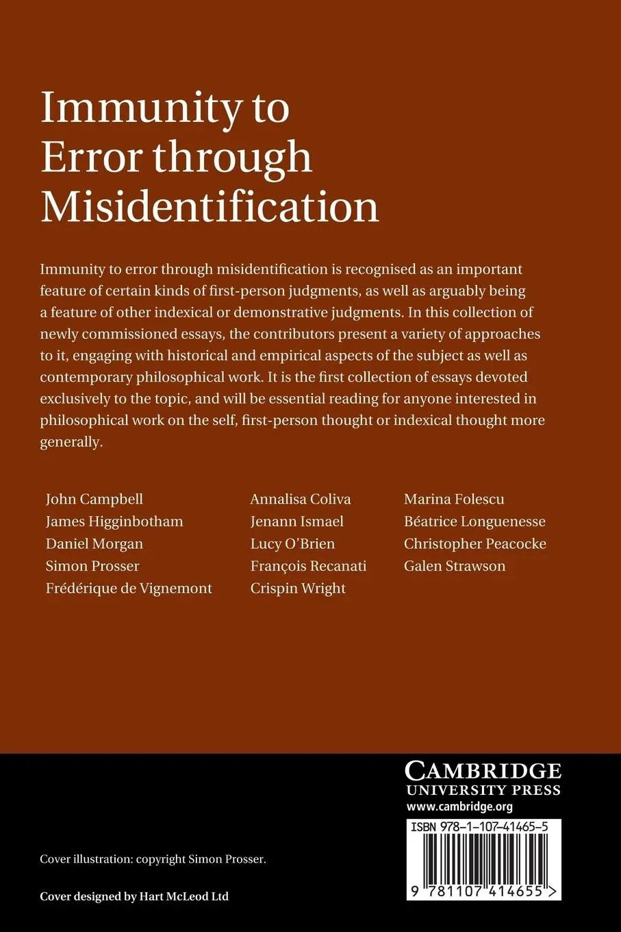 Rückseite: 9781107414655 | Immunity to Error Through Misidentification | New Essays | Taschenbuch