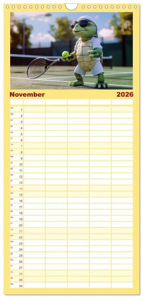 Bild: 9783516494655 | Familienplaner 2026 - Der tierisch lustige Tennis-Kalender mit 5...