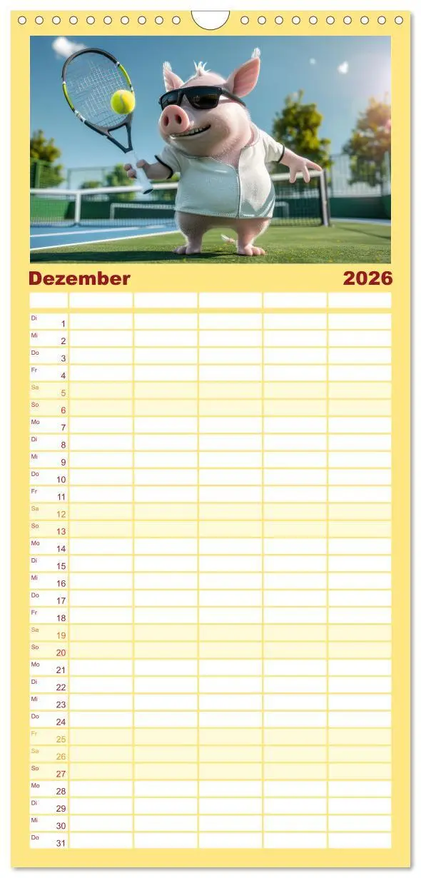 Bild: 9783516494655 | Familienplaner 2026 - Der tierisch lustige Tennis-Kalender mit 5...