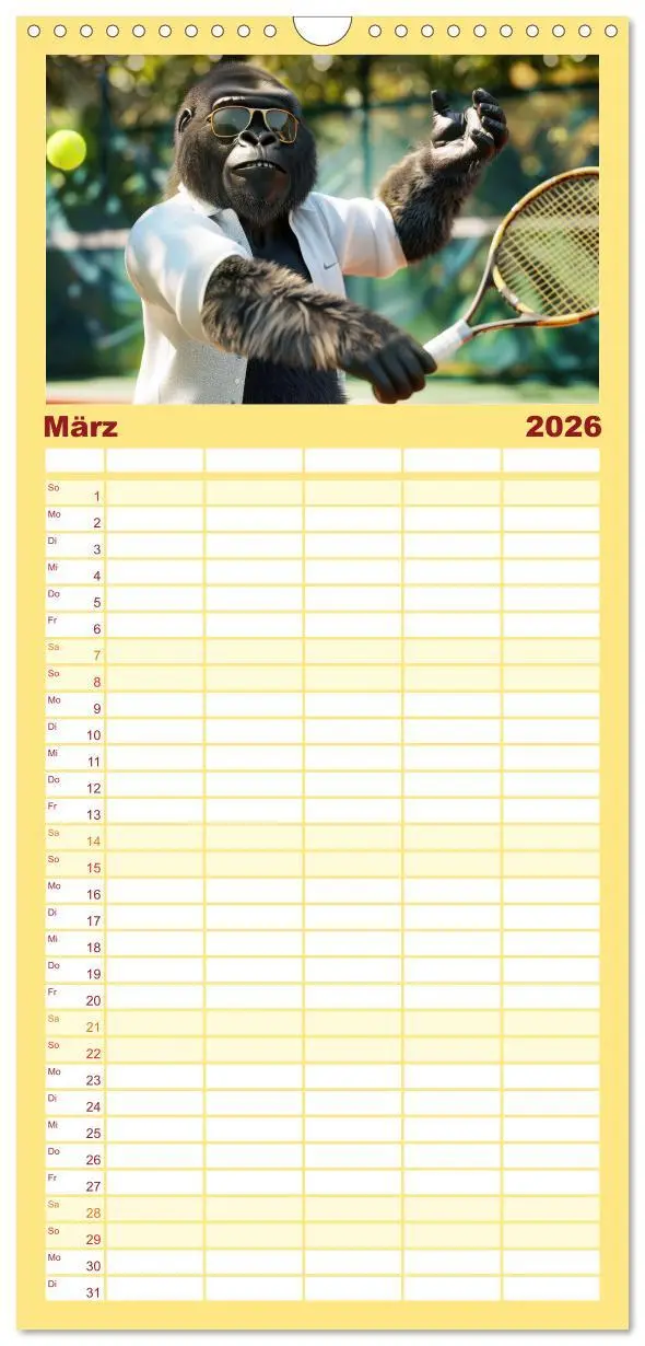 Bild: 9783516494655 | Familienplaner 2026 - Der tierisch lustige Tennis-Kalender mit 5...