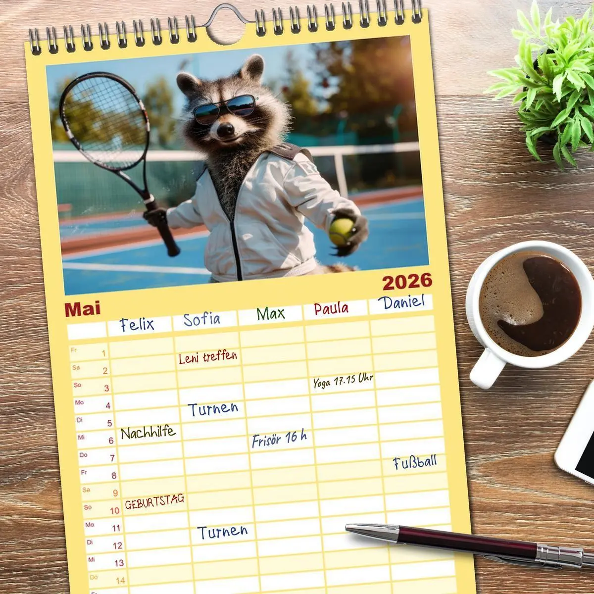 Bild: 9783516494655 | Familienplaner 2026 - Der tierisch lustige Tennis-Kalender mit 5...