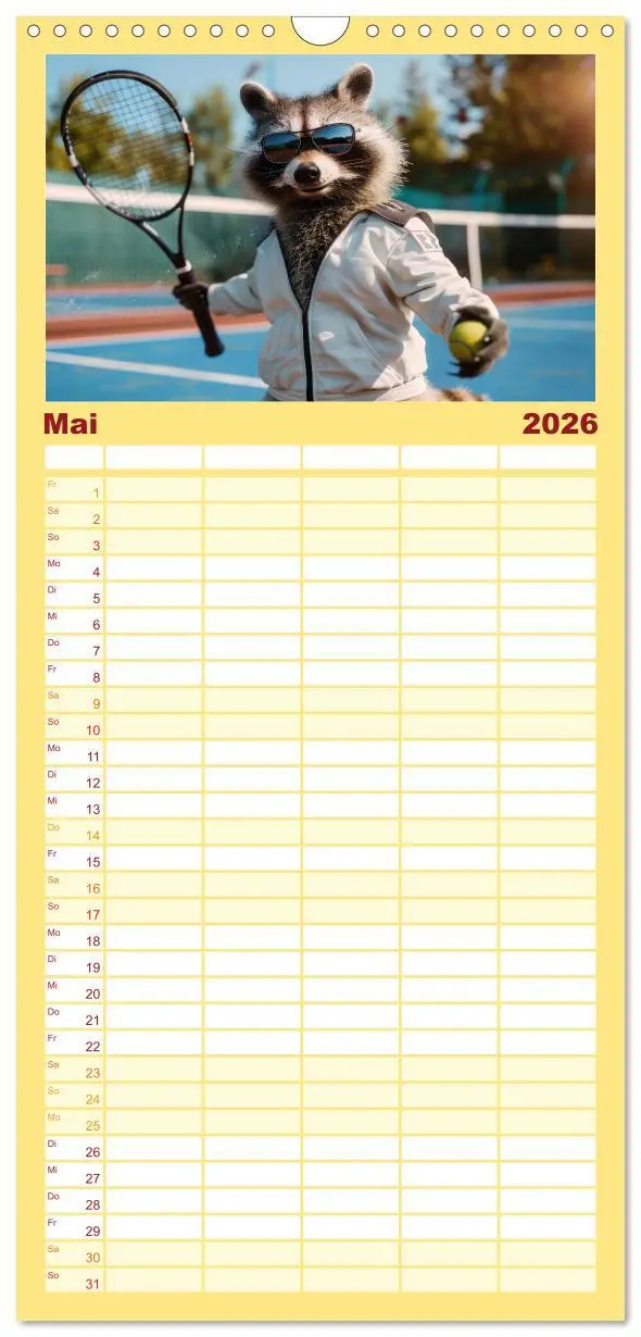 Bild: 9783516494655 | Familienplaner 2026 - Der tierisch lustige Tennis-Kalender mit 5...