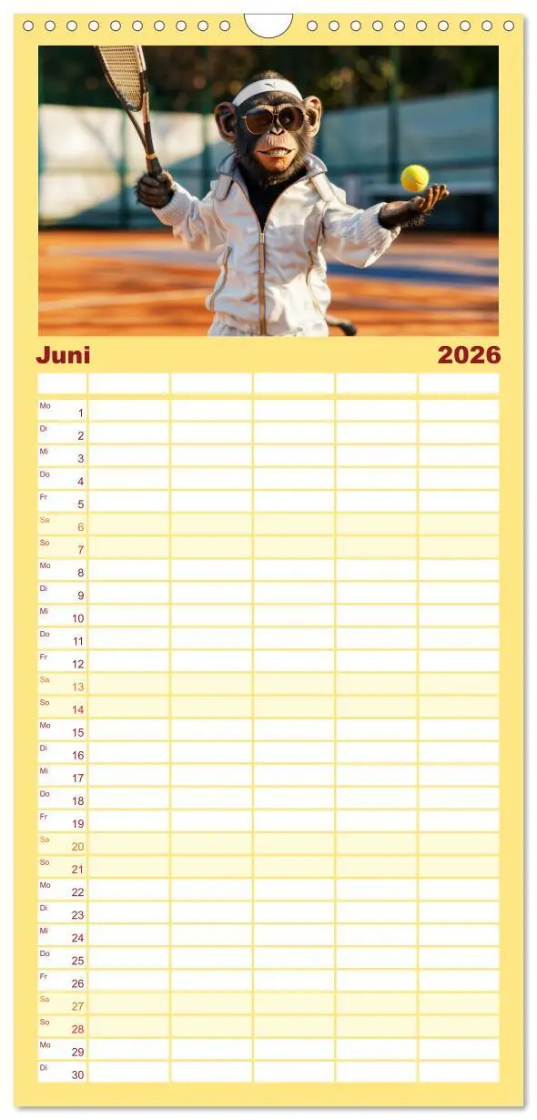 Bild: 9783516494655 | Familienplaner 2026 - Der tierisch lustige Tennis-Kalender mit 5...