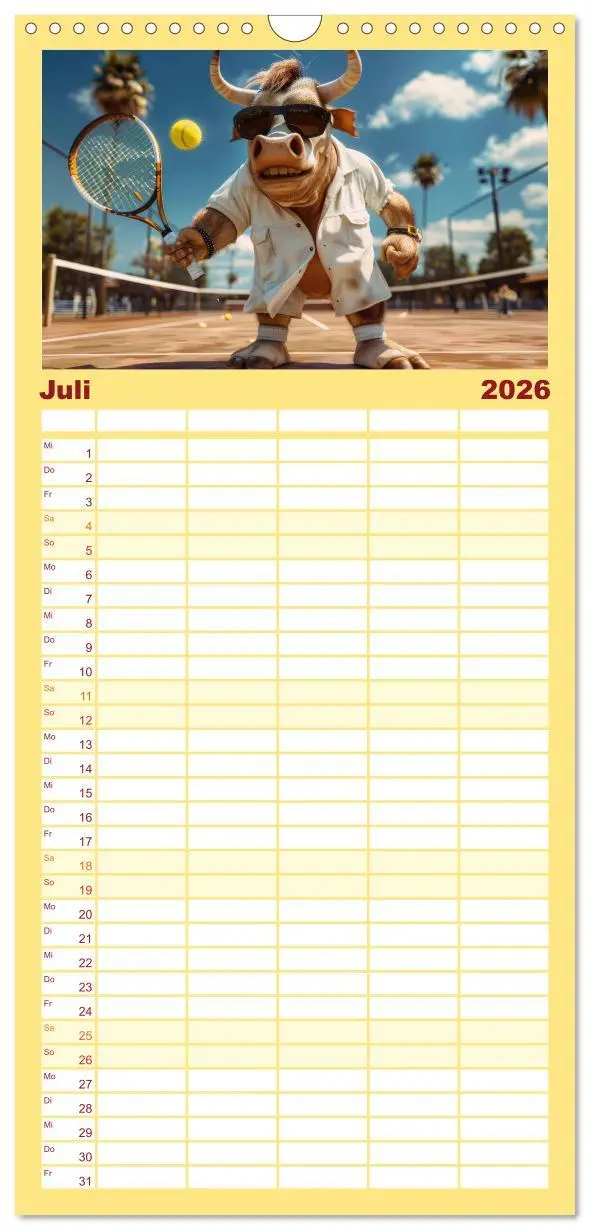 Bild: 9783516494655 | Familienplaner 2026 - Der tierisch lustige Tennis-Kalender mit 5...