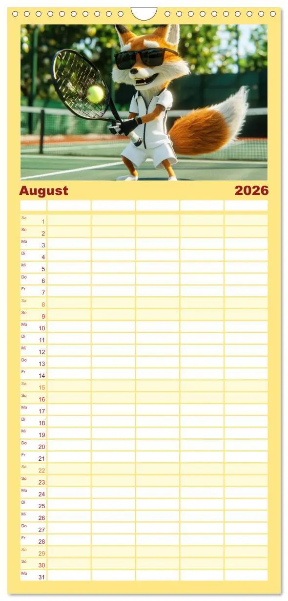 Bild: 9783516494655 | Familienplaner 2026 - Der tierisch lustige Tennis-Kalender mit 5...