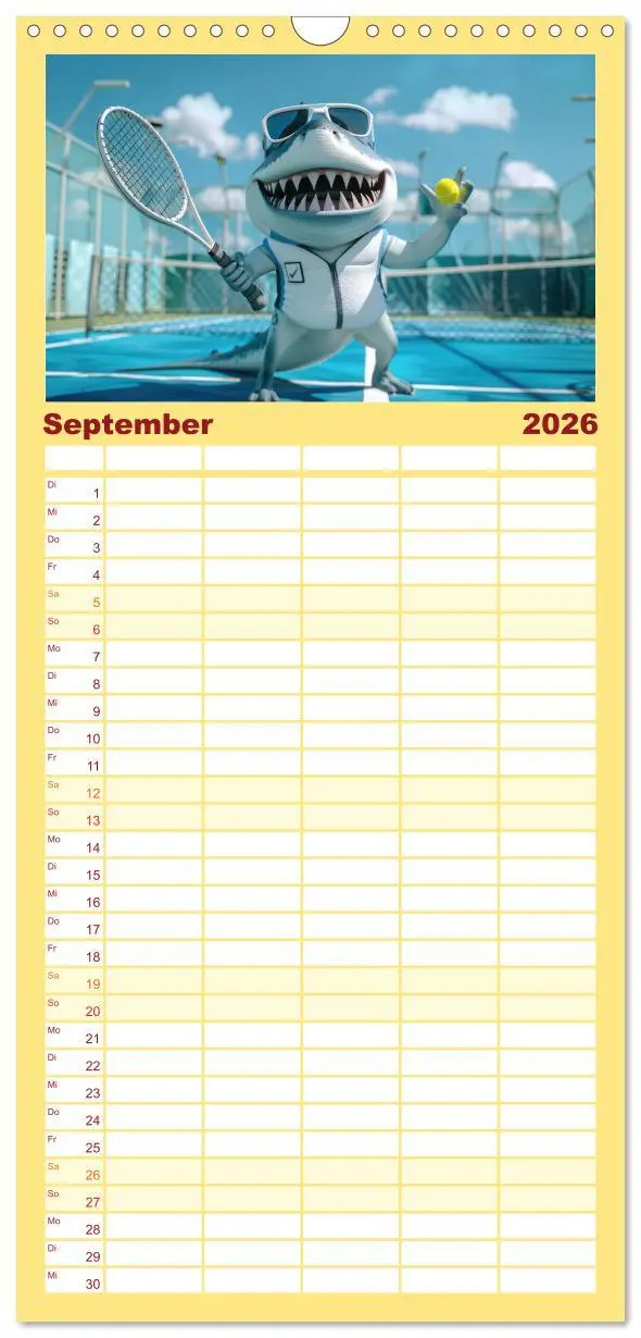 Bild: 9783516494655 | Familienplaner 2026 - Der tierisch lustige Tennis-Kalender mit 5...