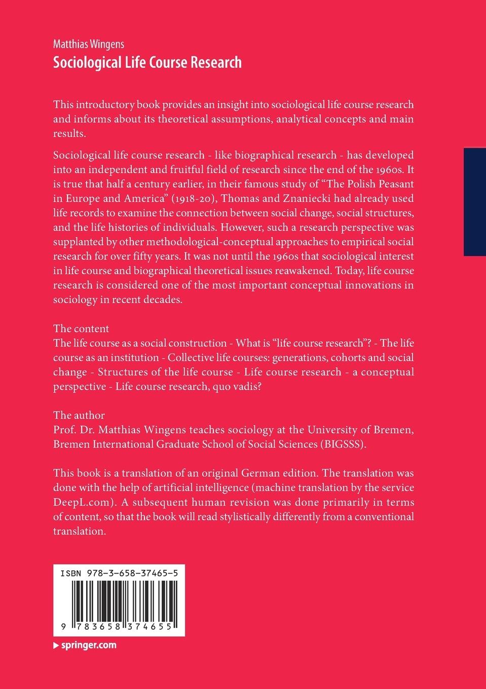 Rückseite: 9783658374655 | Sociological Life Course Research | Matthias Wingens | Taschenbuch