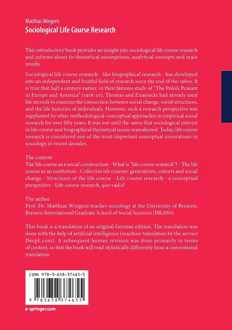 Rückseite: 9783658374655 | Sociological Life Course Research | Matthias Wingens | Taschenbuch