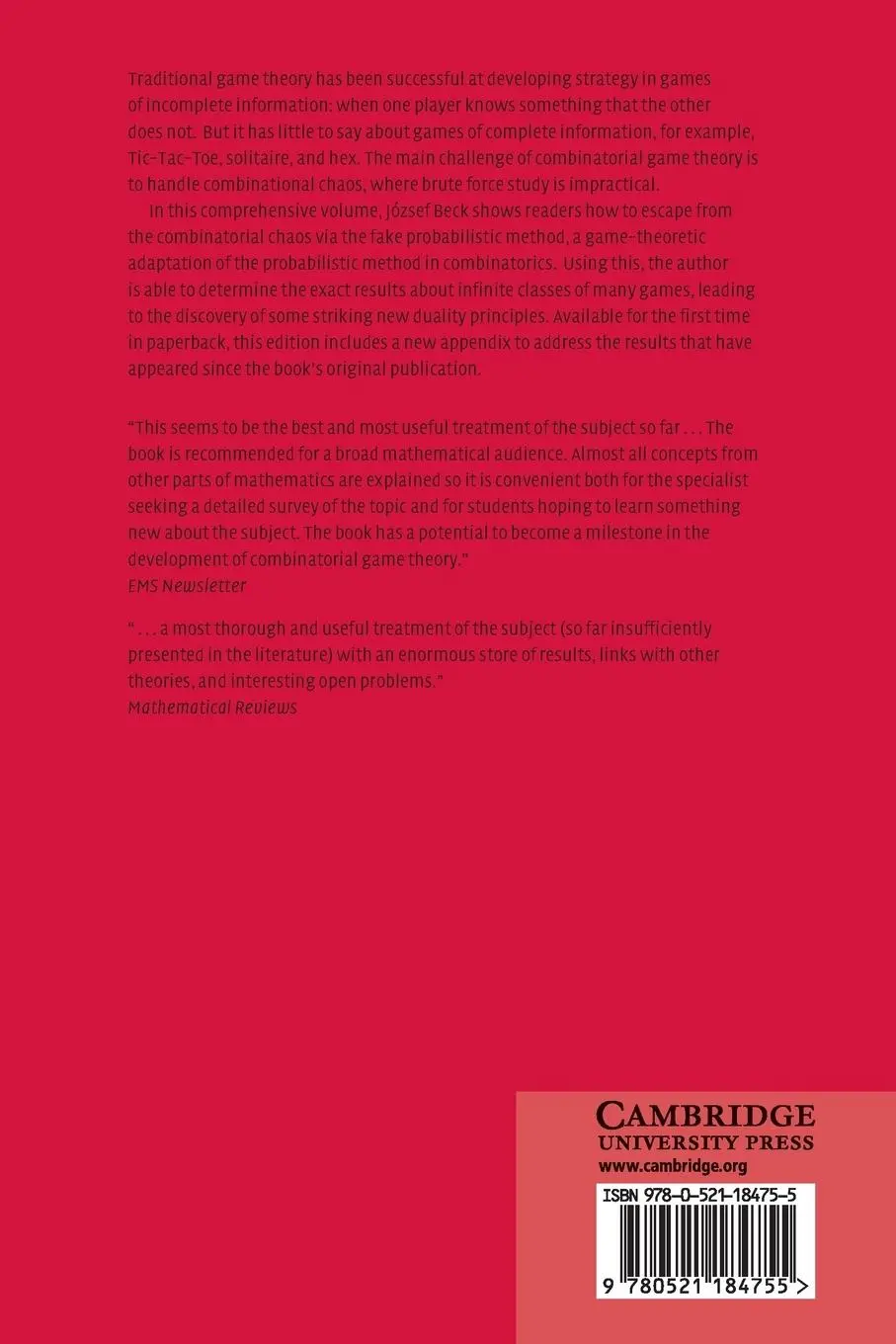 Rückseite: 9780521184755 | Combinatorial Games | József Beck | Taschenbuch | Englisch | 2011