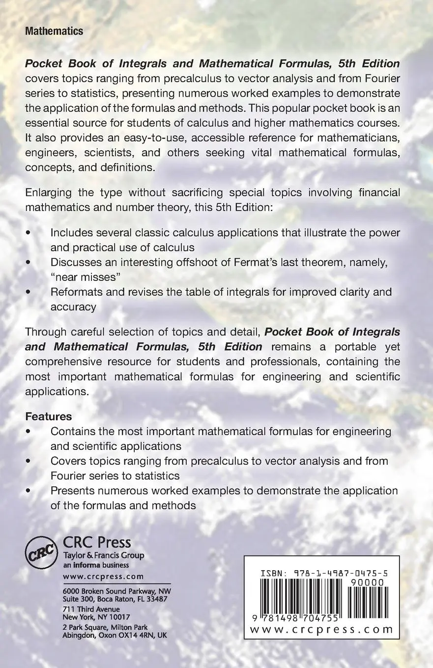 Rückseite: 9781498704755 | Pocket Book of Integrals and Mathematical Formulas | Tallarida | Buch
