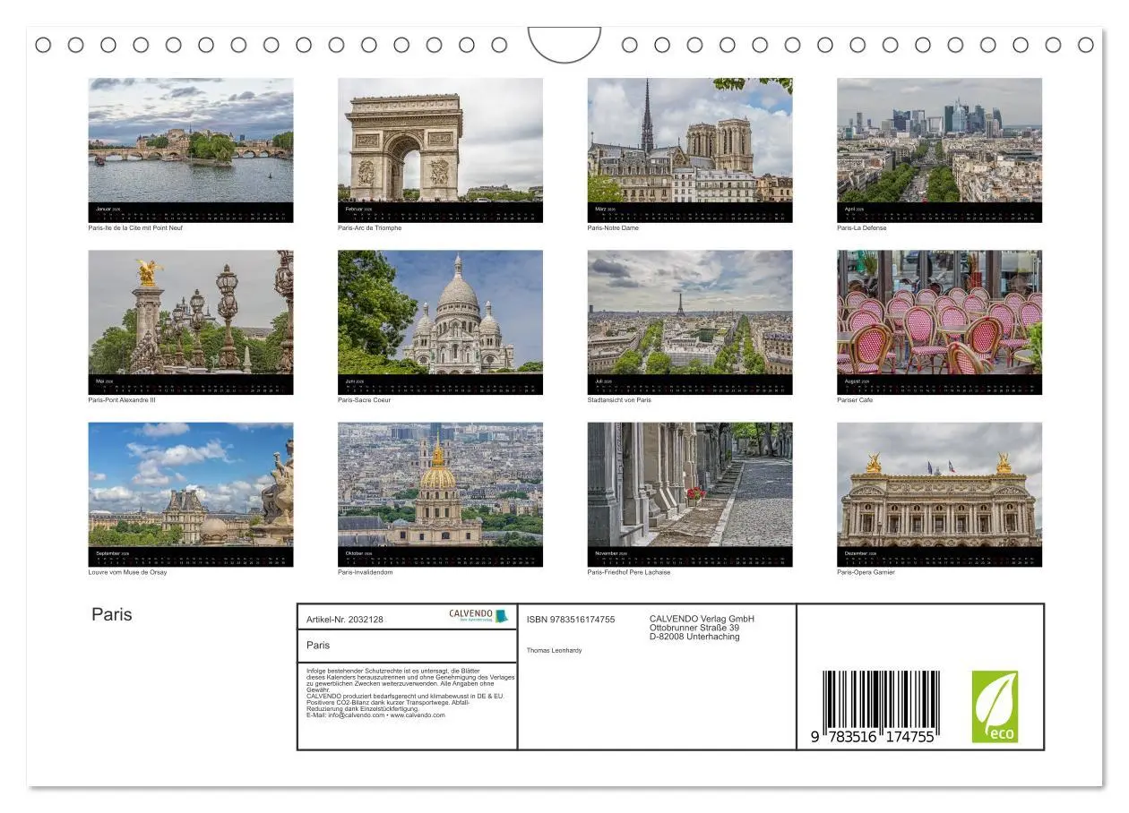 Bild: 9783516174755 | Paris (Wandkalender 2026 DIN A4 quer), CALVENDO Monatskalender | 2026
