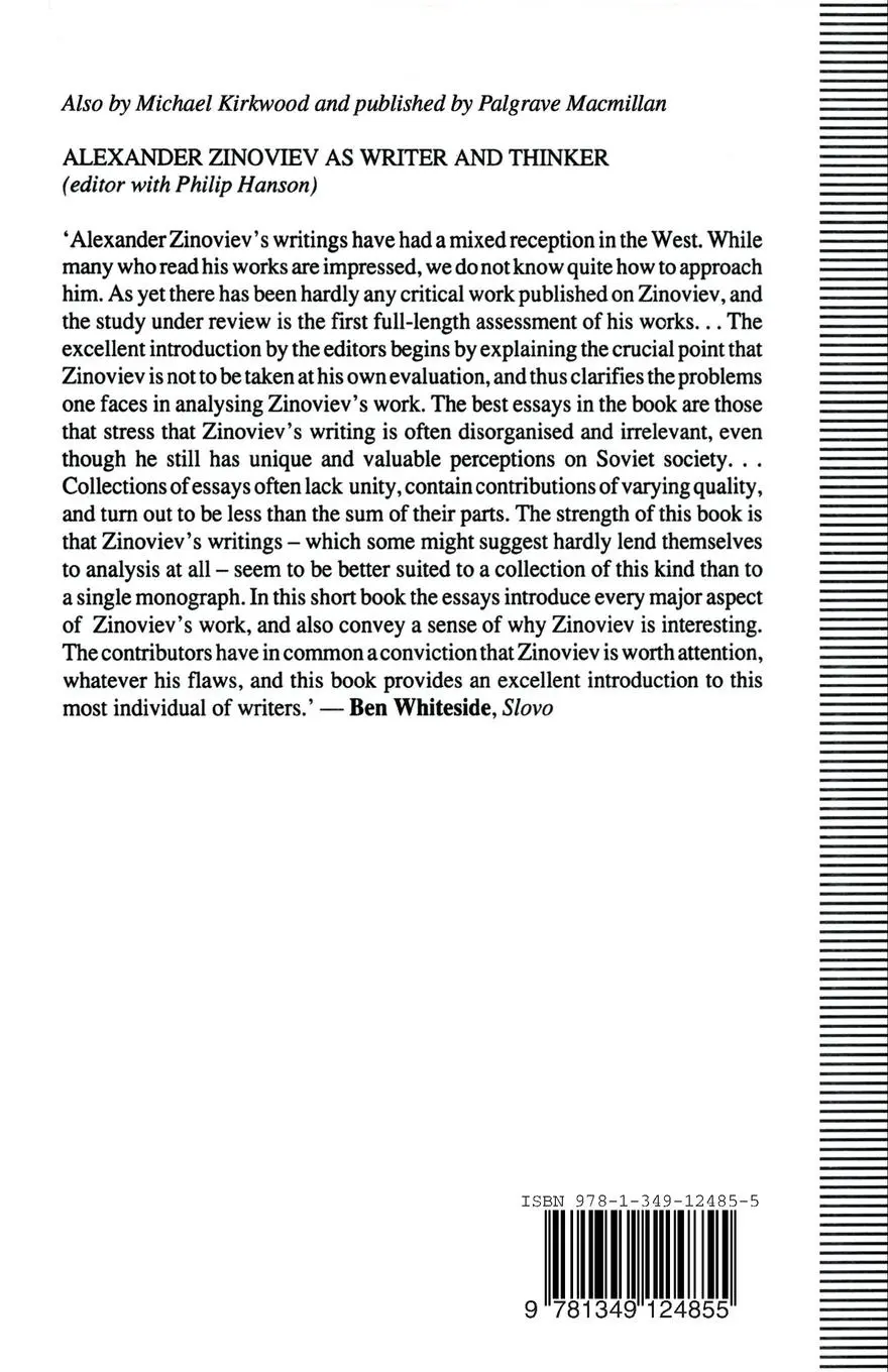 Rückseite: 9781349124855 | Alexander Zinoviev: An Introduction to His Work | Michael Kirkwood
