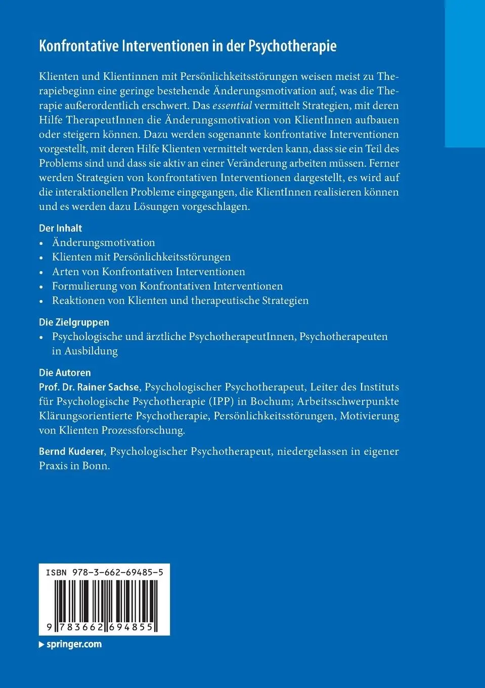Rückseite: 9783662694855 | Konfrontative Interventionen in der Psychotherapie | Kuderer (u. a.)