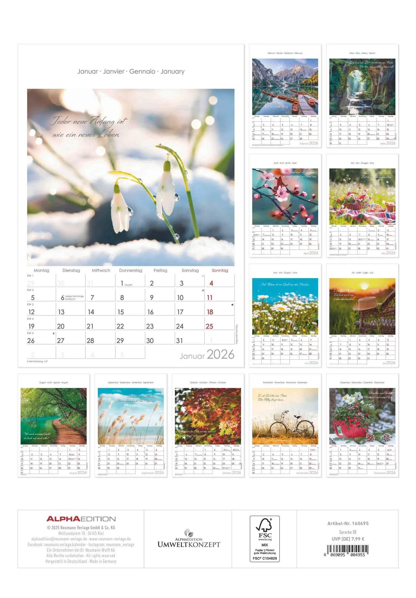 Rückseite: 4069095004955 | Auszeit für die Seele 2026 - Bildkalender 23,7x34 cm - Kalender mit...
