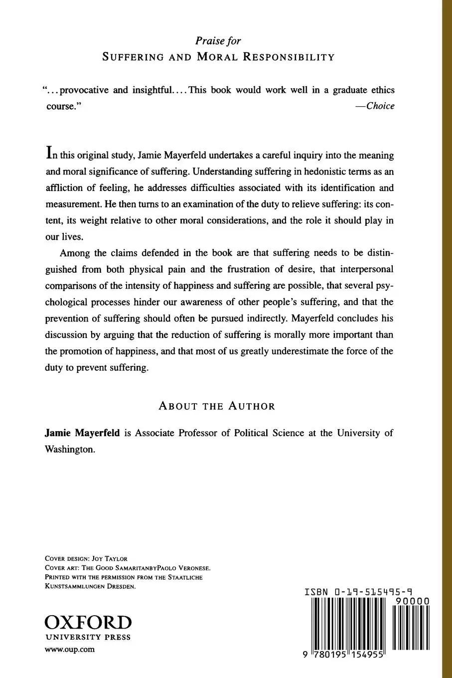 Rückseite: 9780195154955 | Suffering and Moral Responsibility | Jamie Mayerfeld | Taschenbuch