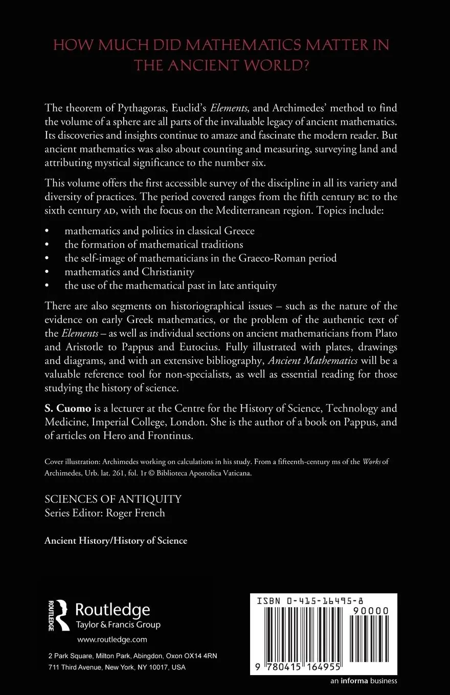 Rückseite: 9780415164955 | Ancient Mathematics | Serafina Cuomo | Taschenbuch | Englisch | 2001