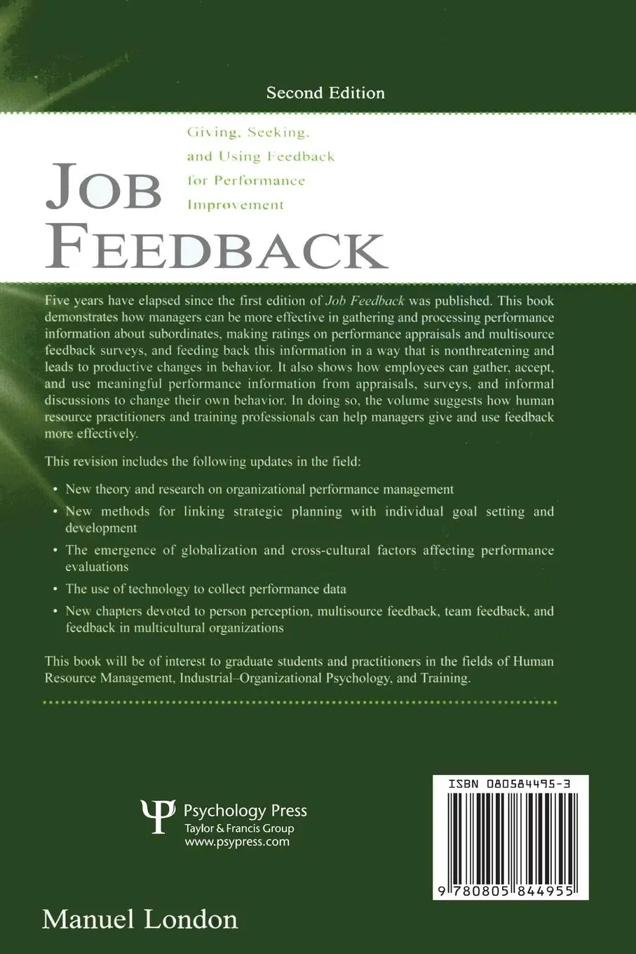 Rückseite: 9780805844955 | Job Feedback | Manuel London | Taschenbuch | Englisch | 2003