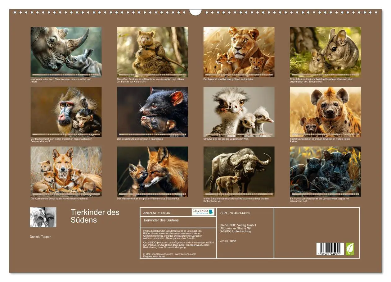 Bild: 9783457444955 | Tierkinder des Südens (Wandkalender 2026 DIN A2 quer), CALVENDO...