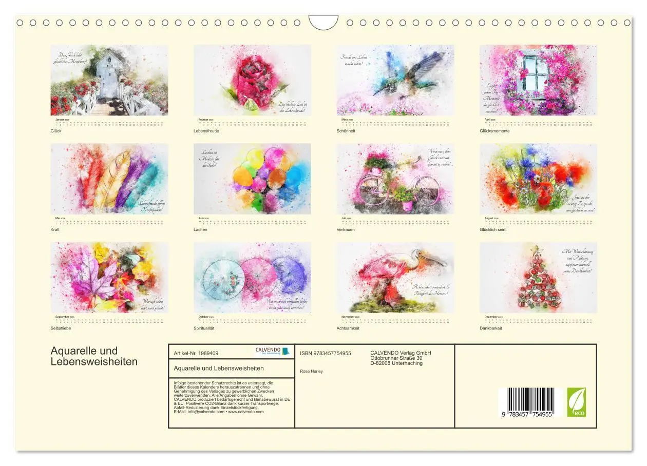 Bild: 9783457754955 | Aquarelle und Lebensweisheiten (Wandkalender 2026 DIN A3 quer),...
