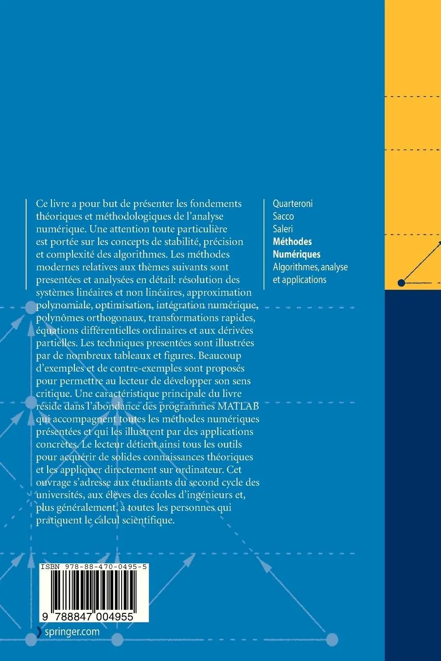 Rückseite: 9788847004955 | Méthodes Numériques | Algorithmes, analyse et applications | Buch
