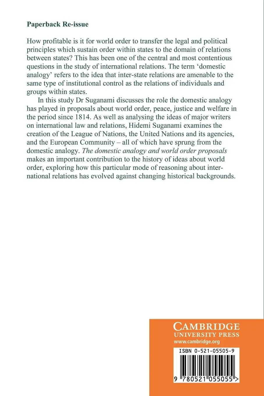 Rückseite: 9780521055055 | The Domestic Analogy and World Order Proposals | Hidemi Suganami