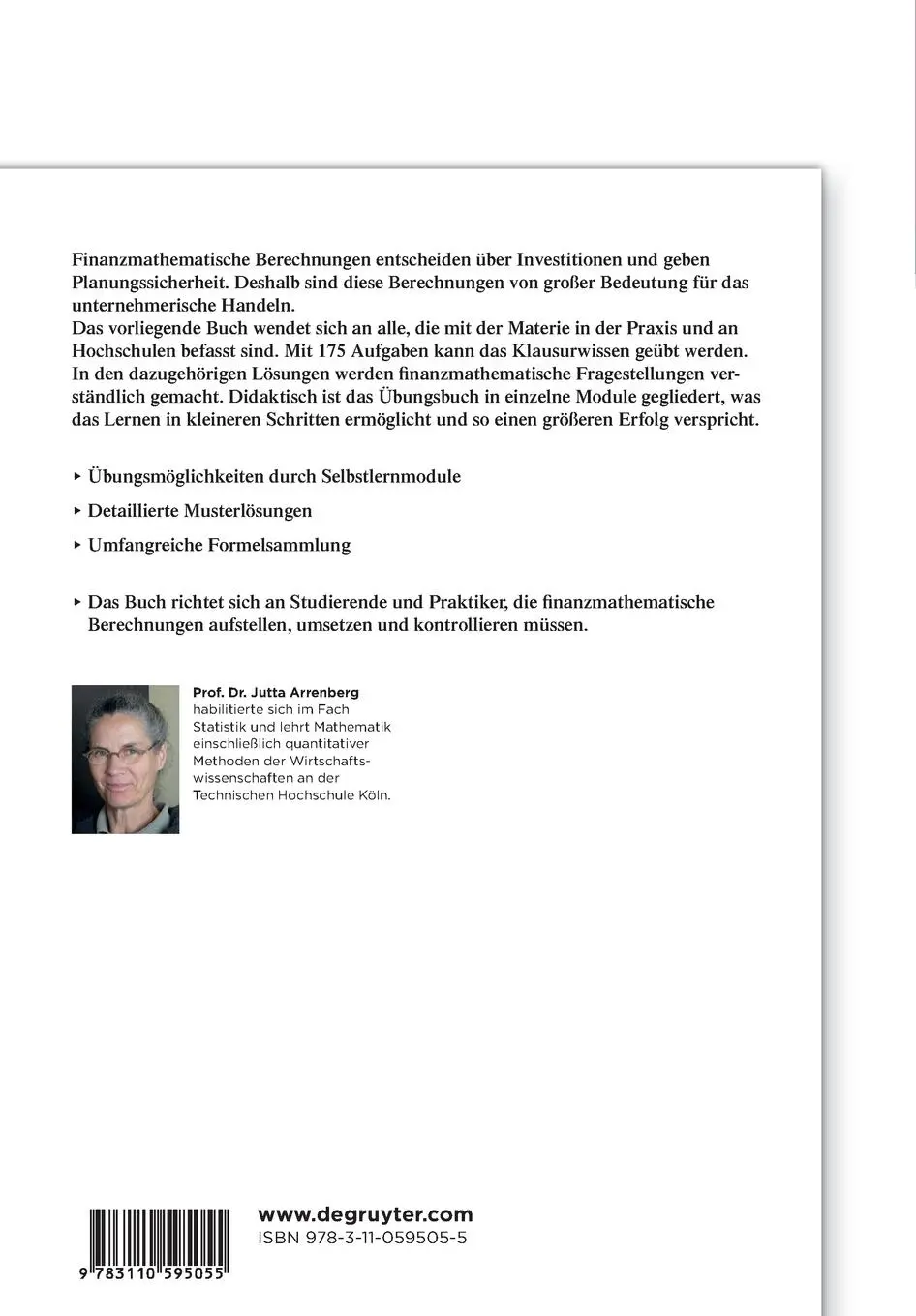 Rückseite: 9783110595055 | Klausurwissen in Finanzmathematik | Jutta Arrenberg | Taschenbuch | X