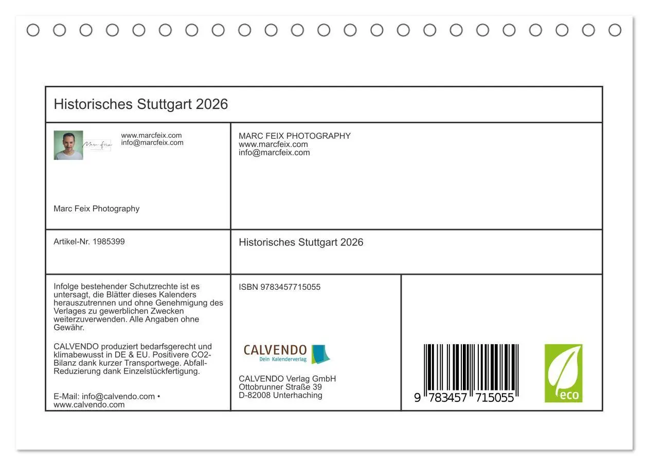 Bild: 9783457715055 | Historisches Stuttgart 2026 (Tischkalender 2026 DIN A5 quer),...
