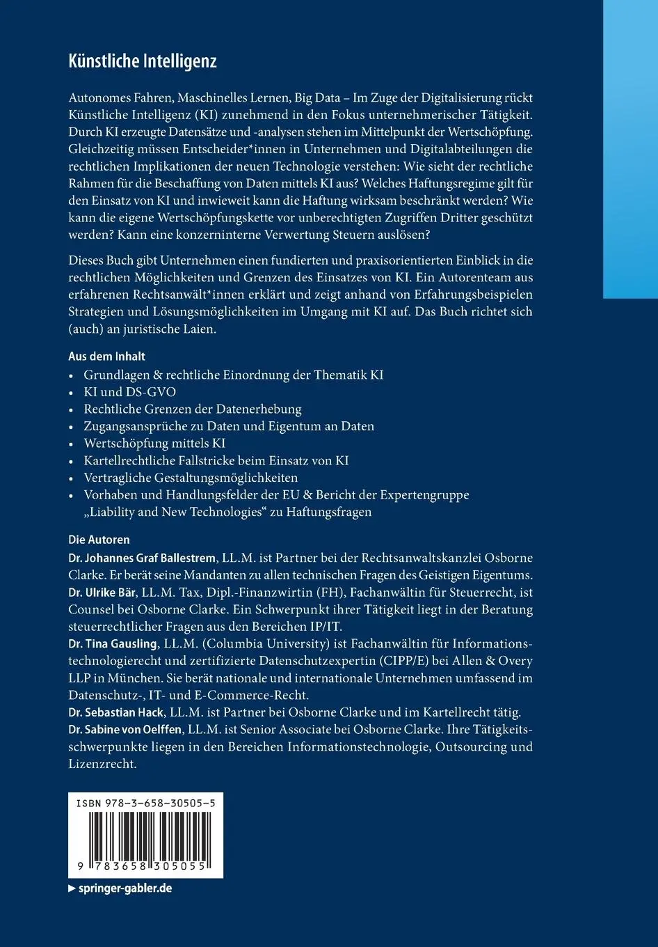 Rückseite: 9783658305055 | Künstliche Intelligenz | Rechtsgrundlagen und Strategien in der Praxis