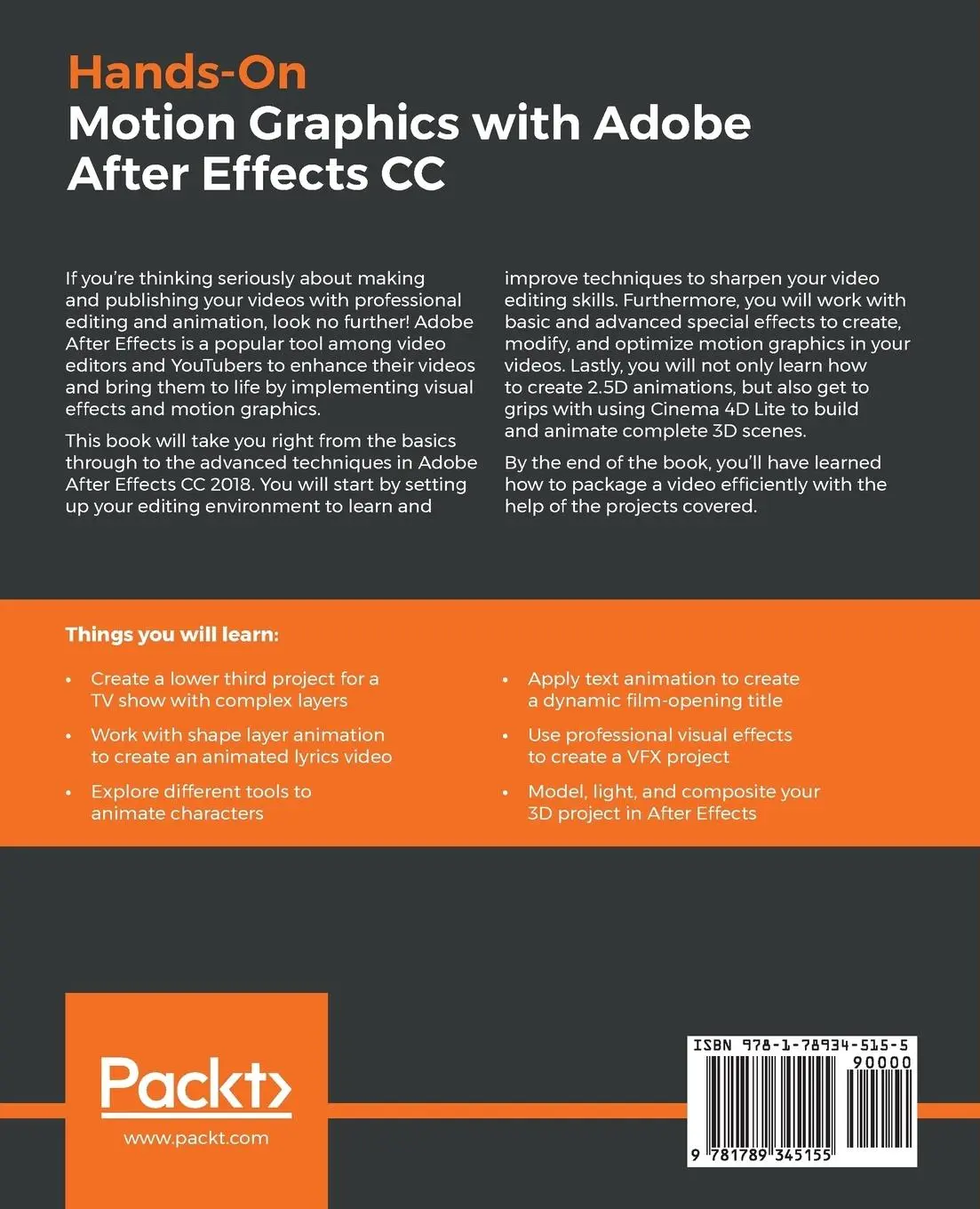Rückseite: 9781789345155 | Hands-On Motion Graphics with Adobe After Effects CC | David Dodds