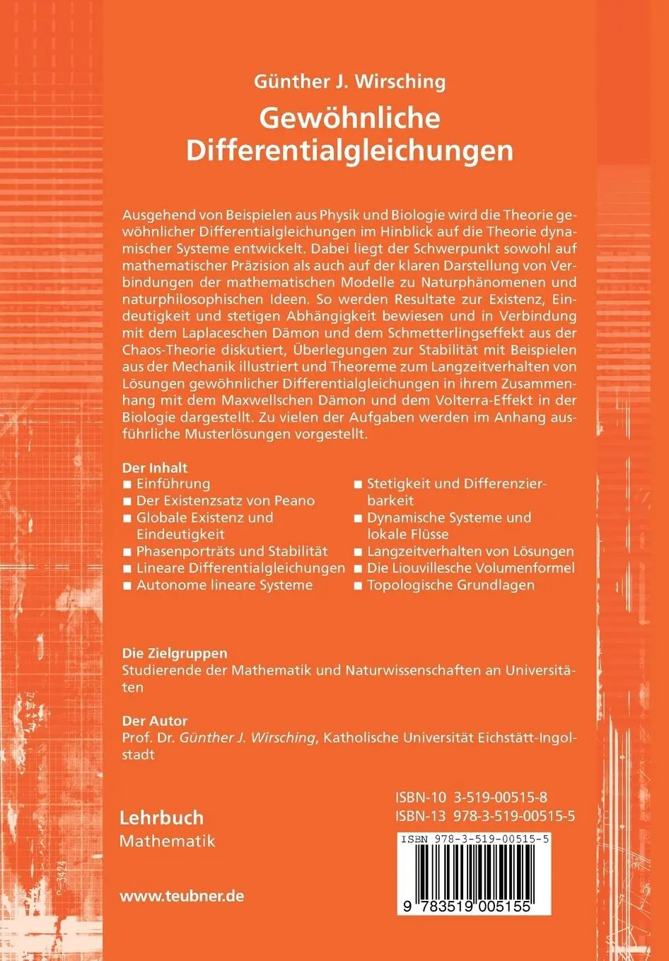 Rückseite: 9783519005155 | Gewöhnliche Differentialgleichungen | Günther J. Wirsching | Buch | xv