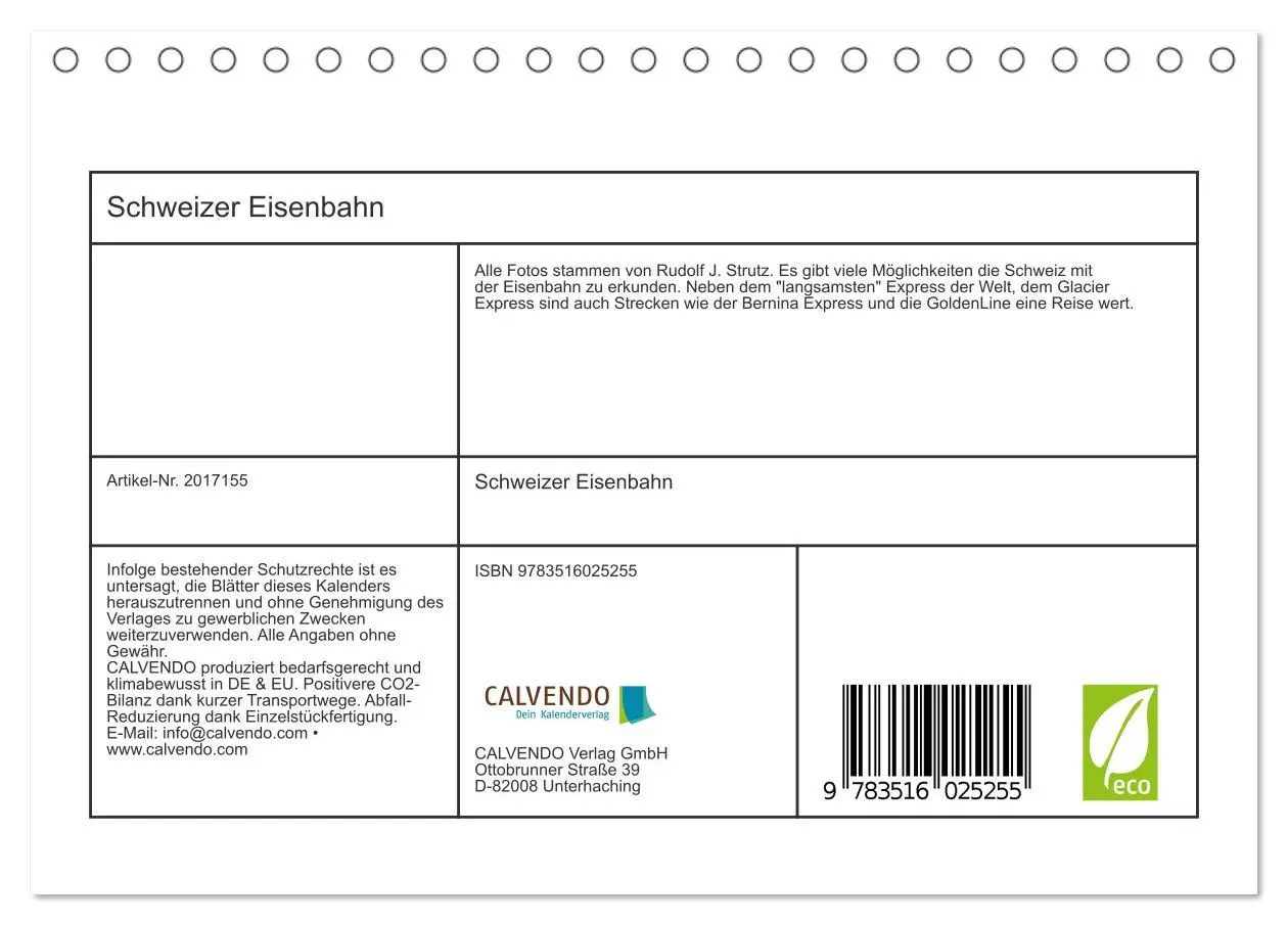 Bild: 9783516025255 | Schweizer Eisenbahn (Tischkalender 2026 DIN A5 quer), CALVENDO...