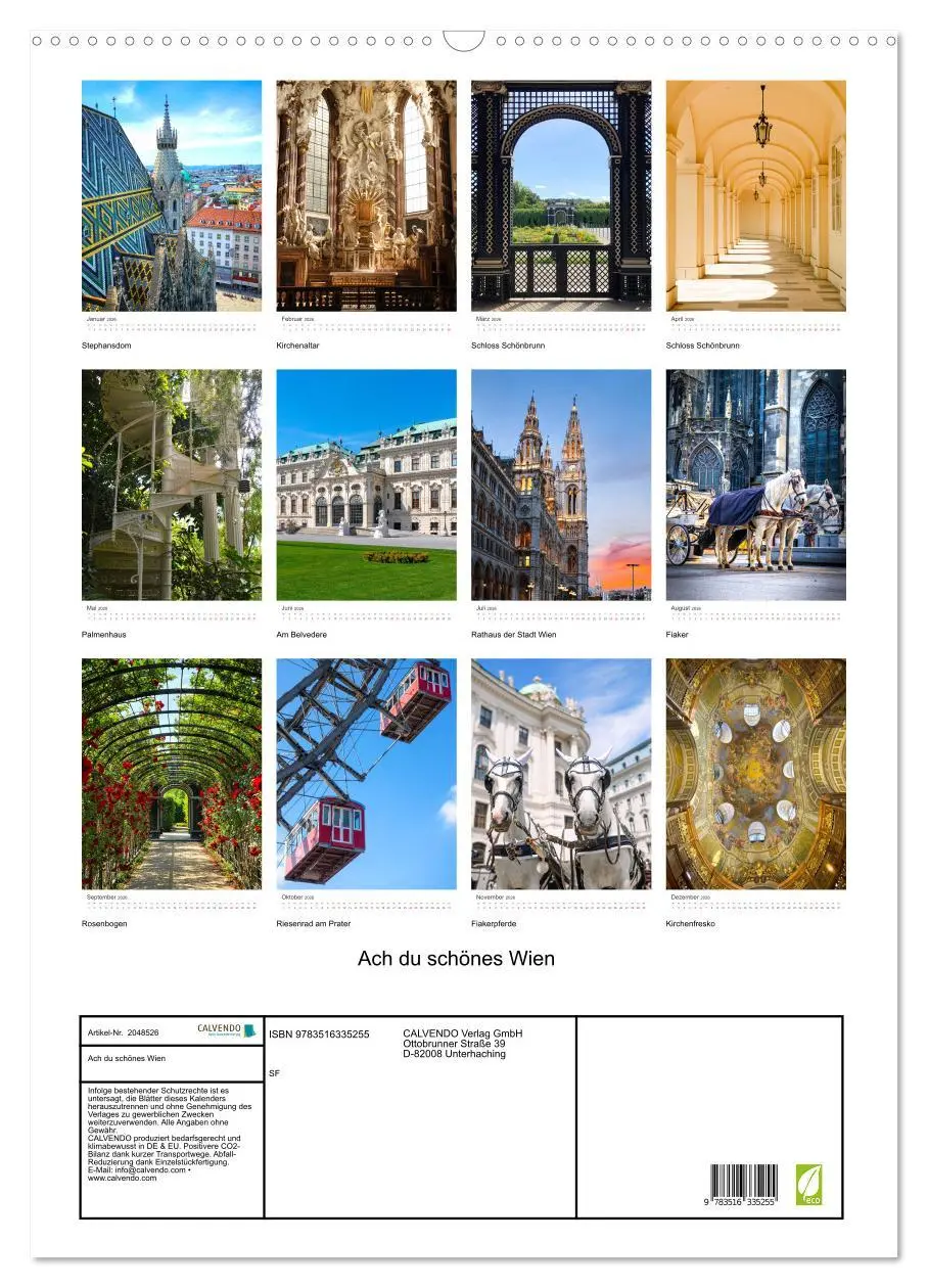 Bild: 9783516335255 | Ach du schönes Wien (Wandkalender 2026 DIN A2 hoch), CALVENDO...