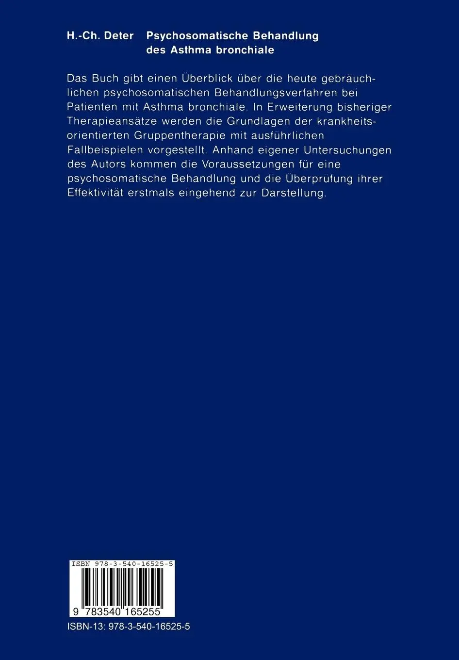 Rückseite: 9783540165255 | Psychosomatische Behandlung des Asthma bronchiale | Deter | Buch | xvi