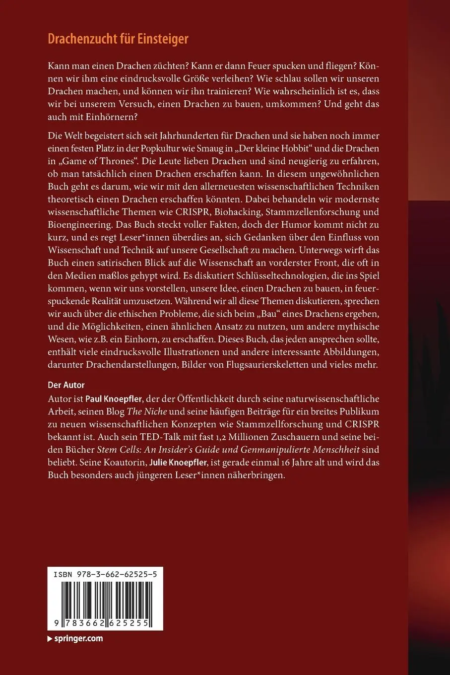 Rückseite: 9783662625255 | Drachenzucht für Einsteiger | Paul Knoepfler (u. a.) | Taschenbuch