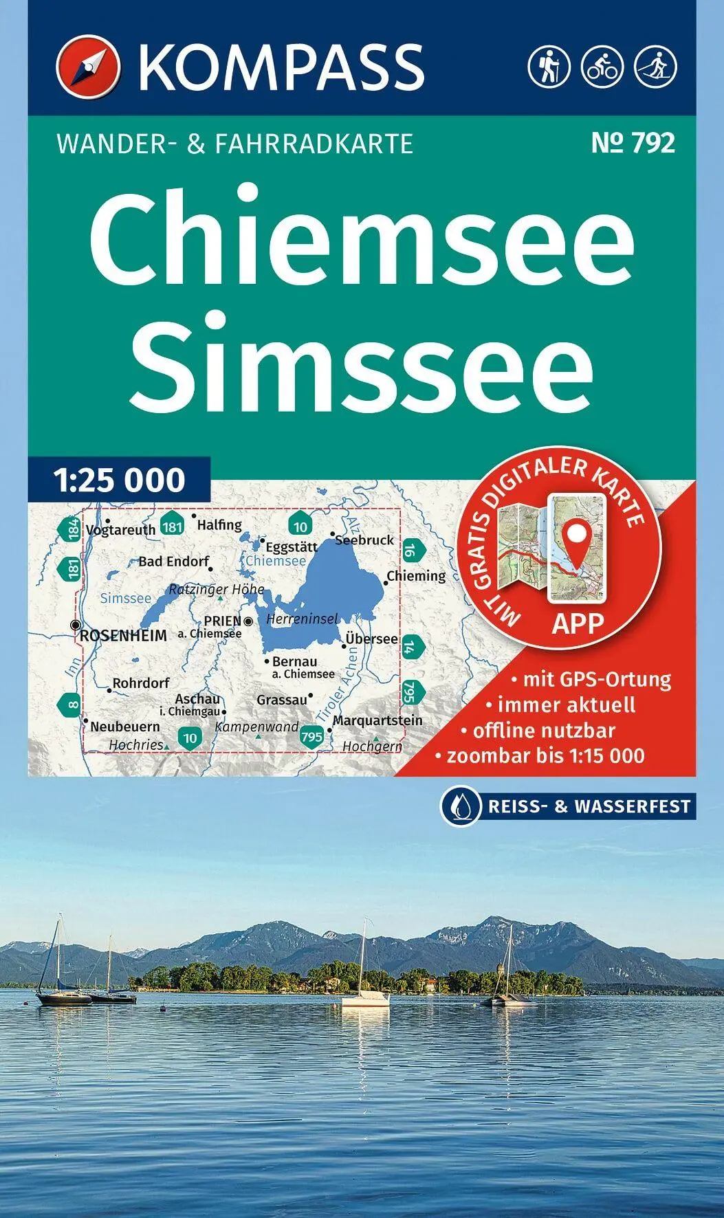 Cover: 9783991545255 | KOMPASS Wanderkarte 792 Chiemsee, Simssee 1:25.000 | (Land-)Karte