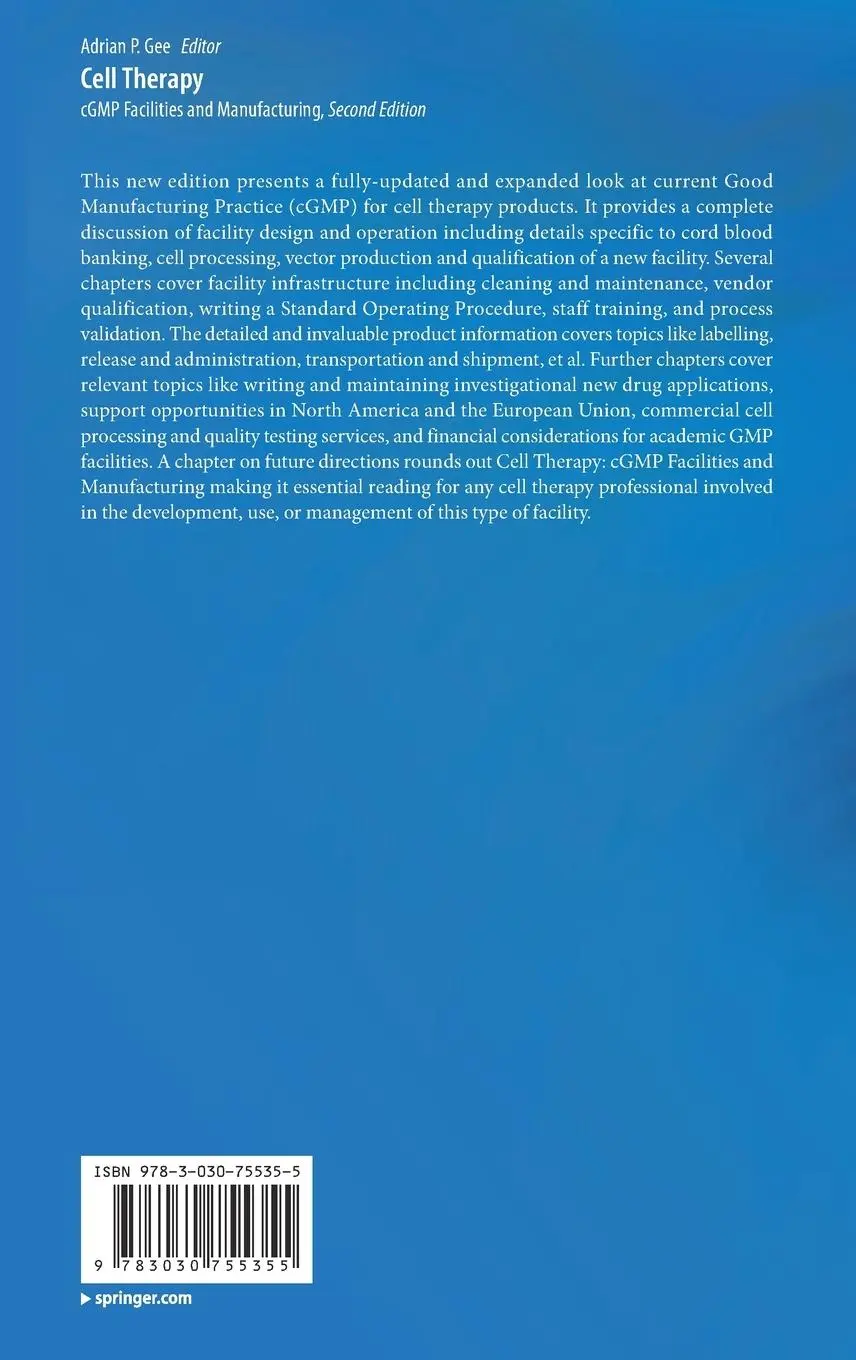 Rückseite: 9783030755355 | Cell Therapy | cGMP Facilities and Manufacturing | Adrian P. Gee | x