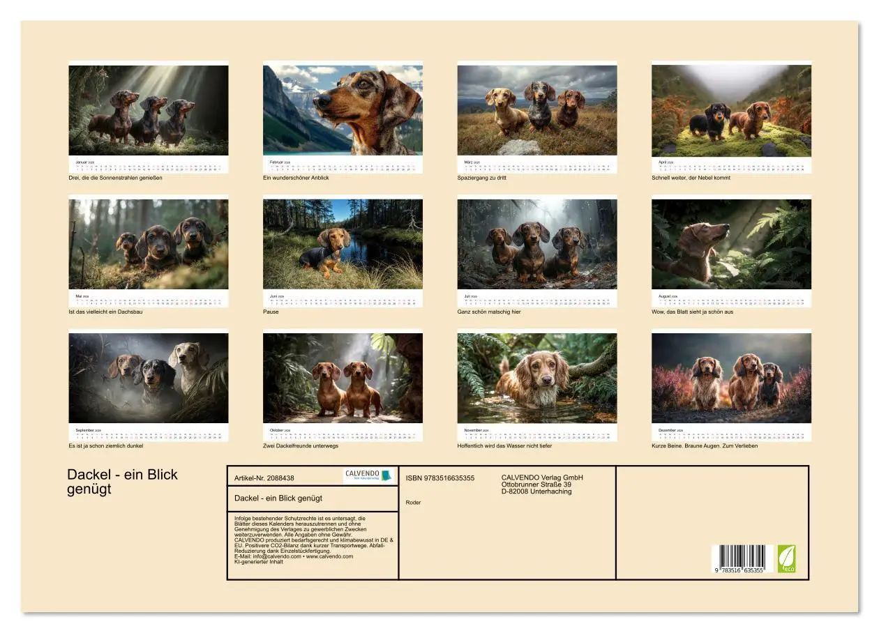 Bild: 9783516635355 | Dackel - ein Blick genügt (Wandkalender 2026 DIN A2 quer), CALVENDO...