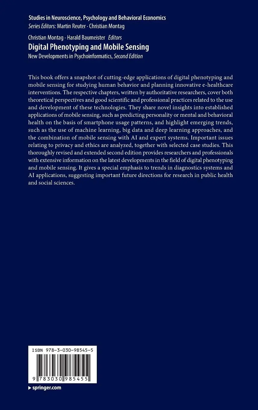 Rückseite: 9783030985455 | Digital Phenotyping and Mobile Sensing | Harald Baumeister (u. a.)