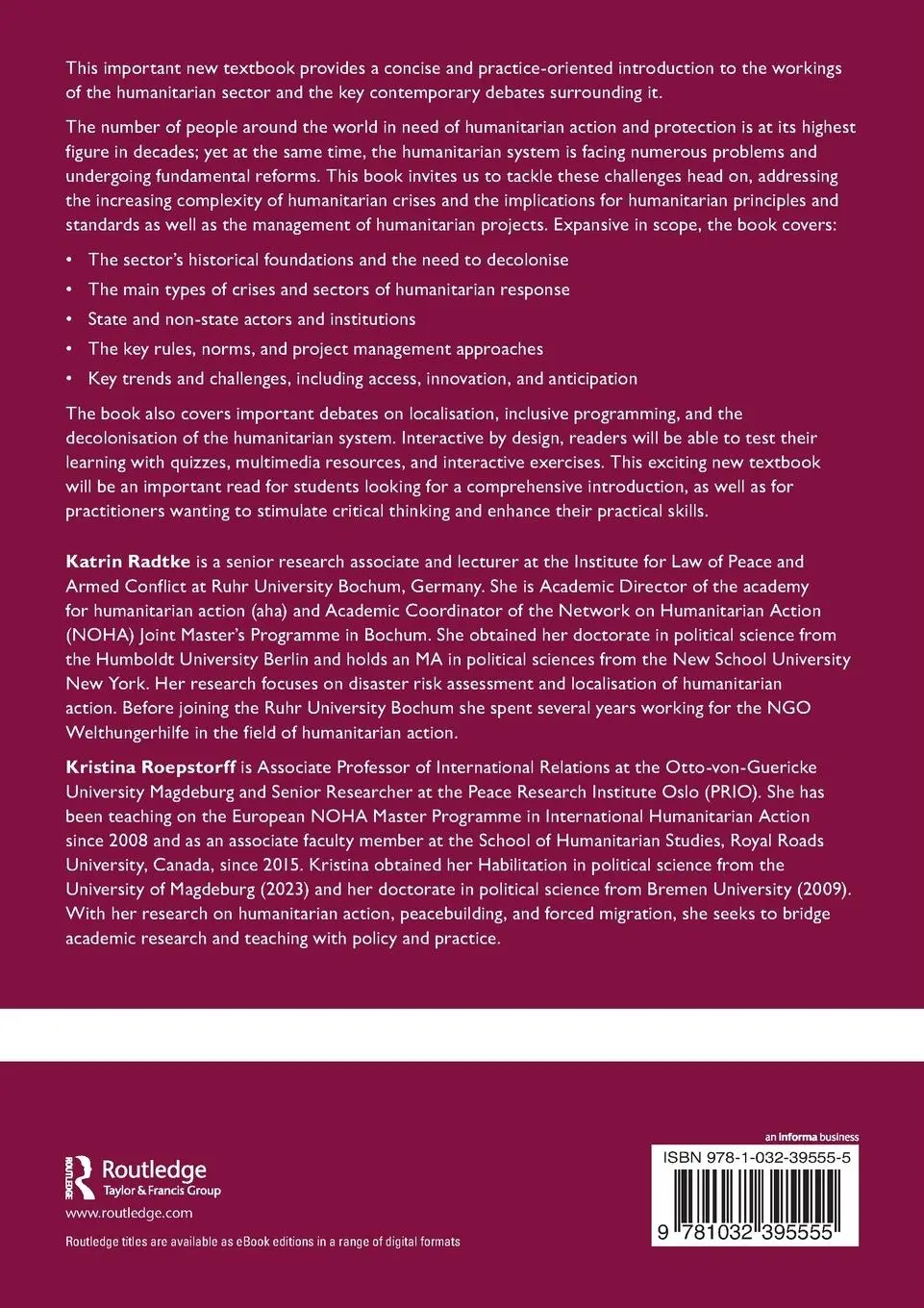 Rückseite: 9781032395555 | An Introduction to Humanitarian Action | Katrin Radtke (u. a.) | Buch
