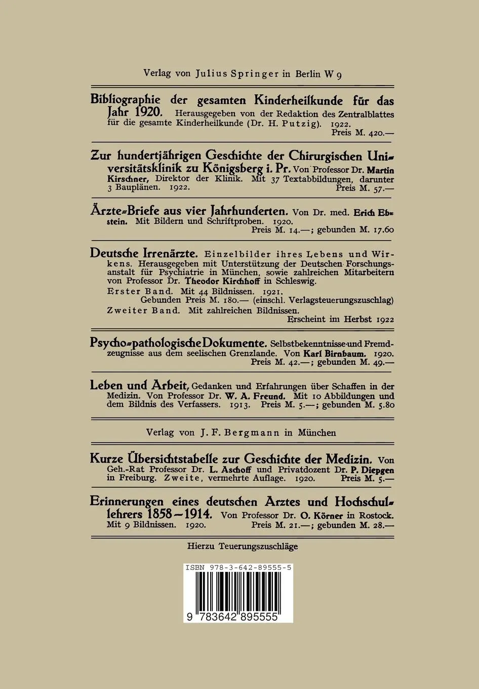 Rückseite: 9783642895555 | Die Geschichte der Kinderheilkunde | Johann V. Bókay | Taschenbuch