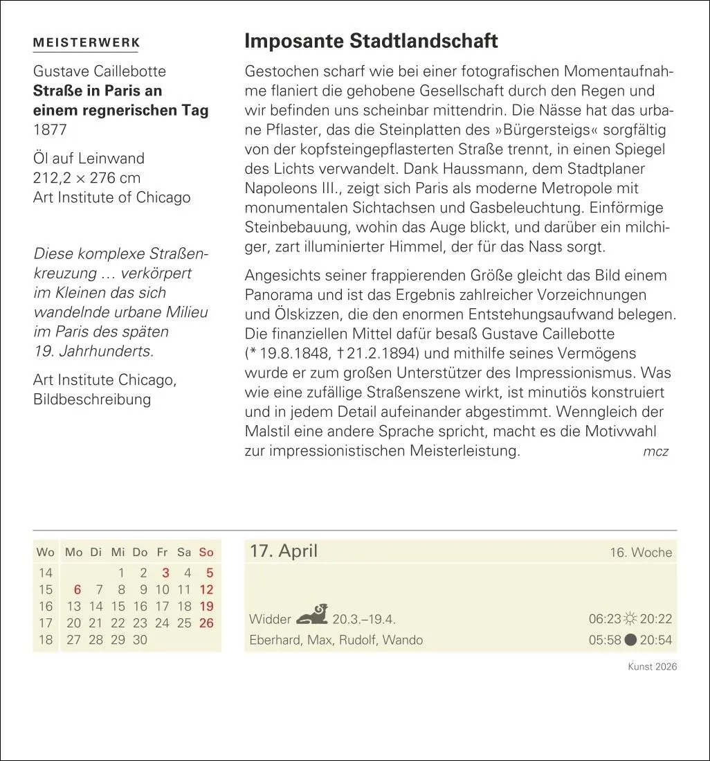 Bild: 9783840035555 | Kunst Tagesabreißkalender 2026 - Kulturkalender - Künstler, Werke,...