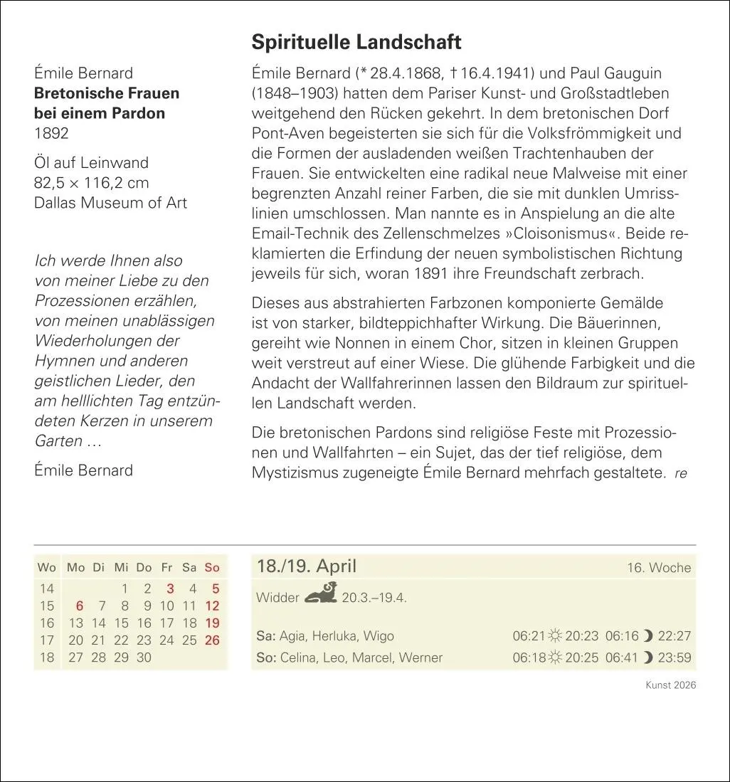 Bild: 9783840035555 | Kunst Tagesabreißkalender 2026 - Kulturkalender - Künstler, Werke,...