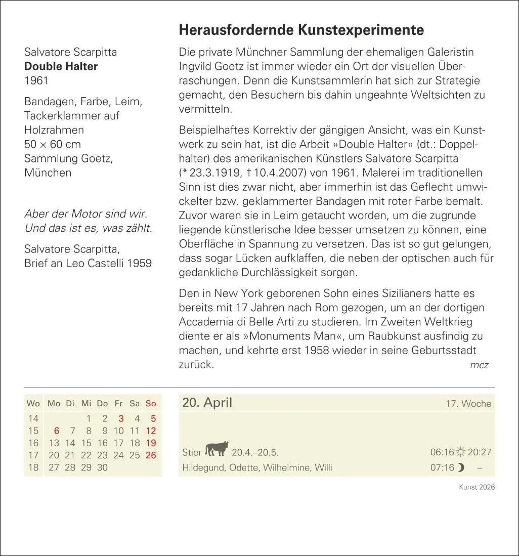 Bild: 9783840035555 | Kunst Tagesabreißkalender 2026 - Kulturkalender - Künstler, Werke,...