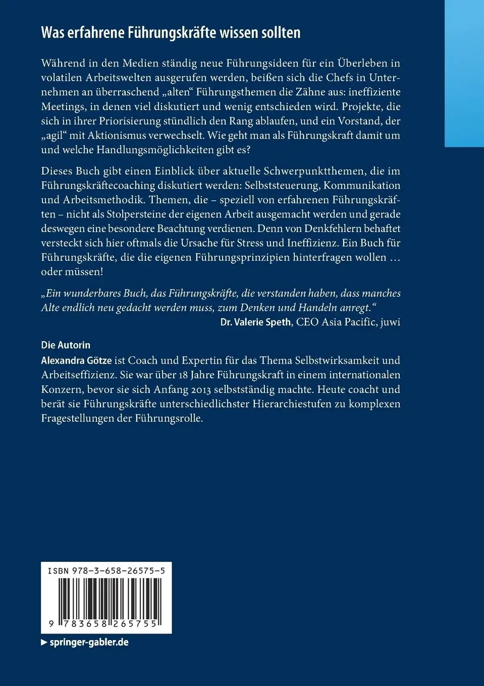 Rückseite: 9783658265755 | Was erfahrene Führungskräfte wissen sollten | Alexandra Götze | Buch