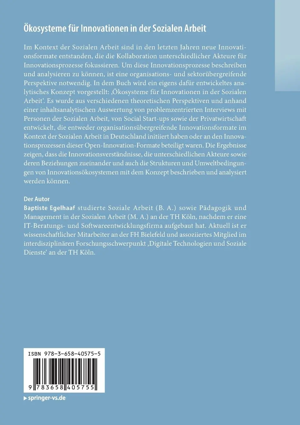 Rückseite: 9783658405755 | Ökosysteme für Innovationen in der Sozialen Arbeit | Baptiste Egelhaaf