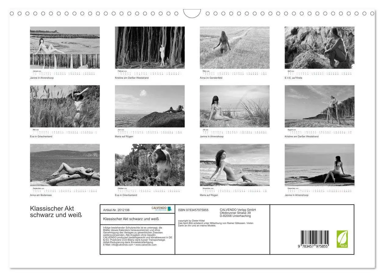 Bild: 9783457975855 | Klassischer Akt schwarz und weiß (Wandkalender 2026 DIN A3 quer),...