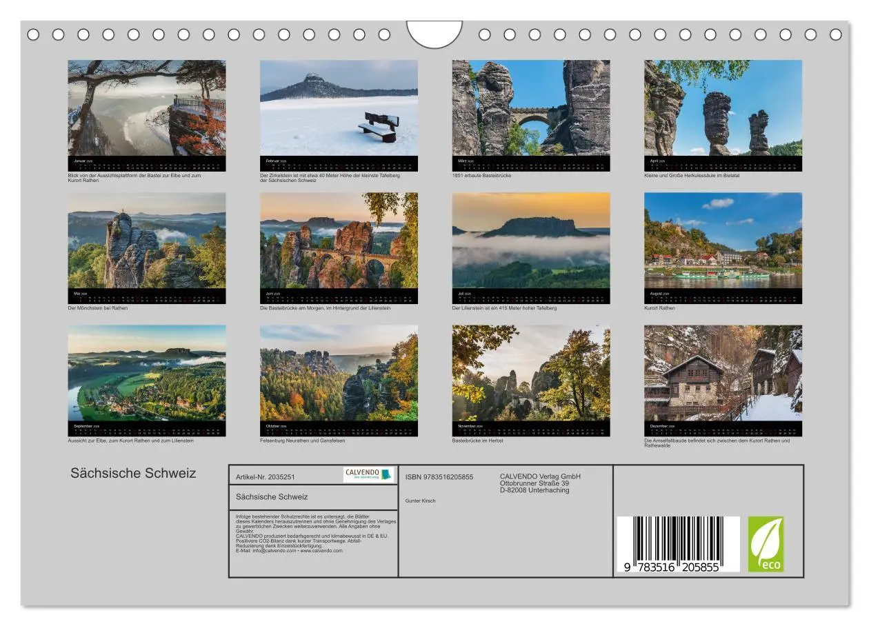 Bild: 9783516205855 | Sächsische Schweiz (Wandkalender 2026 DIN A4 quer), CALVENDO...